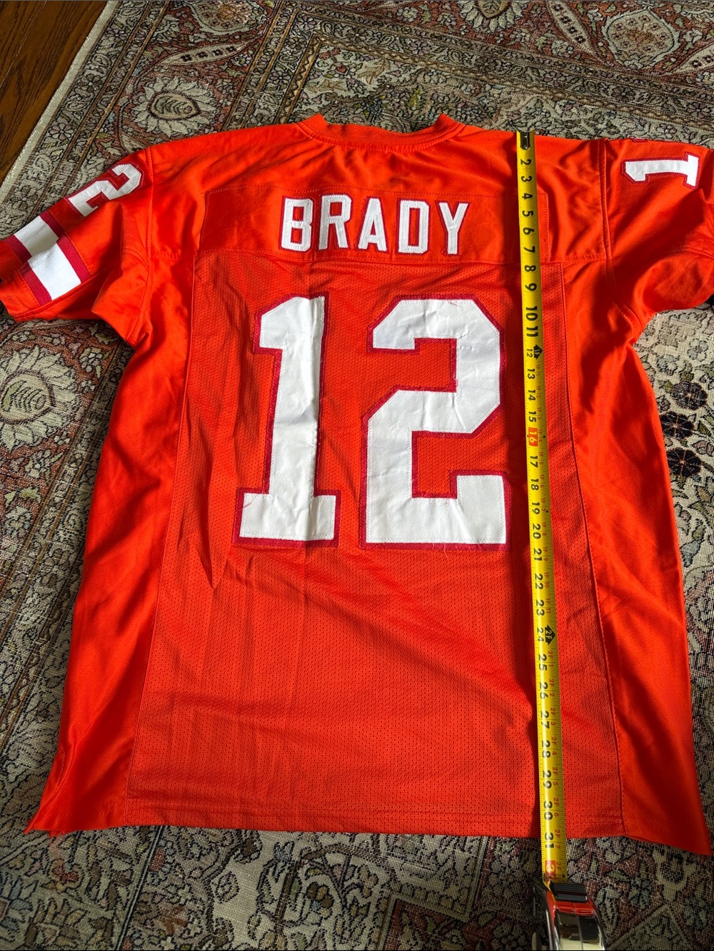 Orange Men's Brady Football Jersey with White Number 12 XL